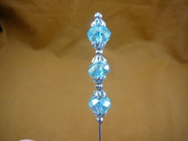 (u70-59) Light blue faceted glass 3 bead silver hatpin Pin hat pins love... - $10.39