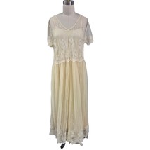 90s April Cornell Hopeless Romantic Boho Creamy Maxi Dress Sheer Mesh Ov... - $128.70