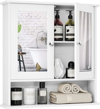 Bathroom Wall Mirror Cabinet (White), Wood Hanging Cabinet With Doors And - $84.97