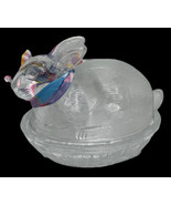 Vintage Clear Glass Nested Bunny Rabbit covered Candy Trinket Dish Easte... - £11.01 GBP