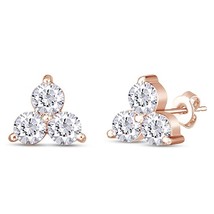 0.50CT Moissanite Three Stone Stud Earrings 14K Rose Gold Plated Silver - £40.56 GBP