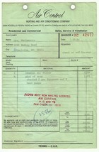 1984 invoice Air Control Heating &amp; Air Conditioning ac business Charlott... - $30.46
