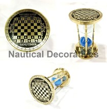 6&quot; Brass Chess Style Blue Sand Glass Timer 5 Minute Vintage Ship Sand Hourglass - £27.93 GBP