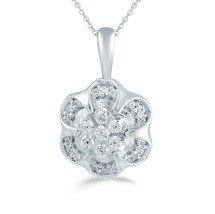 1/6ct tw Diamond Flower Cluster Fashion Pendant in Sterling Silver with 18&quot; cabl - £32.16 GBP