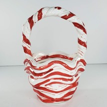 New Holland Floral Ceramic Basket Striped Red White Candy Cane Christmas - £11.98 GBP