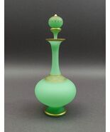 French Opaline Satin Green Gold Gilded Uranium Glass Decanter Bottle 9 3/8&quot; - $2,825.95 CAD