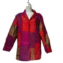 Chico’s 2  silk Beaded Patchwork button up top Cardigan - £27.24 GBP