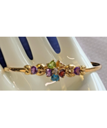 10K Yellow Gold Diamond Bangle Bracelet 7.14g Fine Jewelry 8&quot; Multicolor... - £355.62 GBP