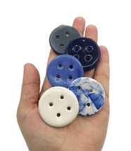 5Pc Large  Blue Ceramic Buttons 2 Holes Scrapbooking Crafts DIY Sewing S... - £29.98 GBP