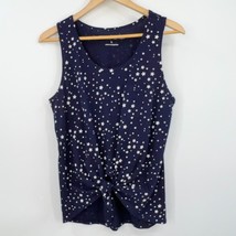 Navy Blue Star Print Tank Top Rebellious One Size Large Knotted Front - £7.00 GBP