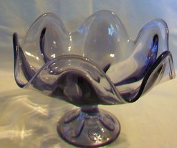 Purple &amp; Clear Iridescent Blown Glass Candy Centerpiece Bowl Scalloped edges - $106.88