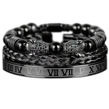 Men's Black Panther Bracelet Set: Stainless Steel Roman Numeral Bangle 3pcs - $20.99