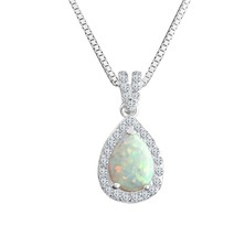 2Ct Pear Cut Lab-Created Fire Opal Women&#39;s 18&quot; Chain Pendant White Gold Plated - £65.11 GBP