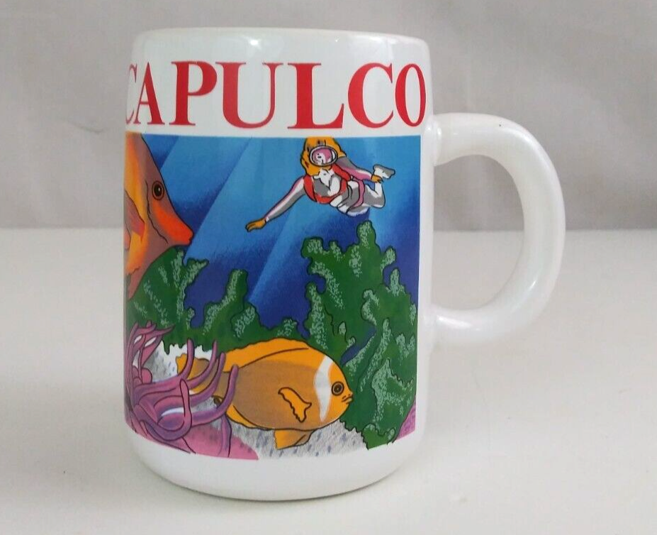 Vintage Acapulco Souvenir Collectible 4&quot; Coffee Cup Scuba Diving W/ Fish... - $7.91