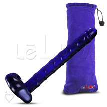 LeLuv Dildo 8 Inch Glass Cobalt Blue Realistic Veiny Penis-shaped with Pouch - £25.79 GBP