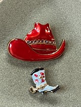 Lot of Small Light Blue &amp; Red Enamel Cowboy Boot Lapel Hat Pin &amp; Goldtone Cowboy - £9.02 GBP