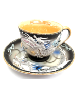 Japan Tea Cup and Saucer Moriage Dragon Black White Orange Iridescent In... - £11.21 GBP