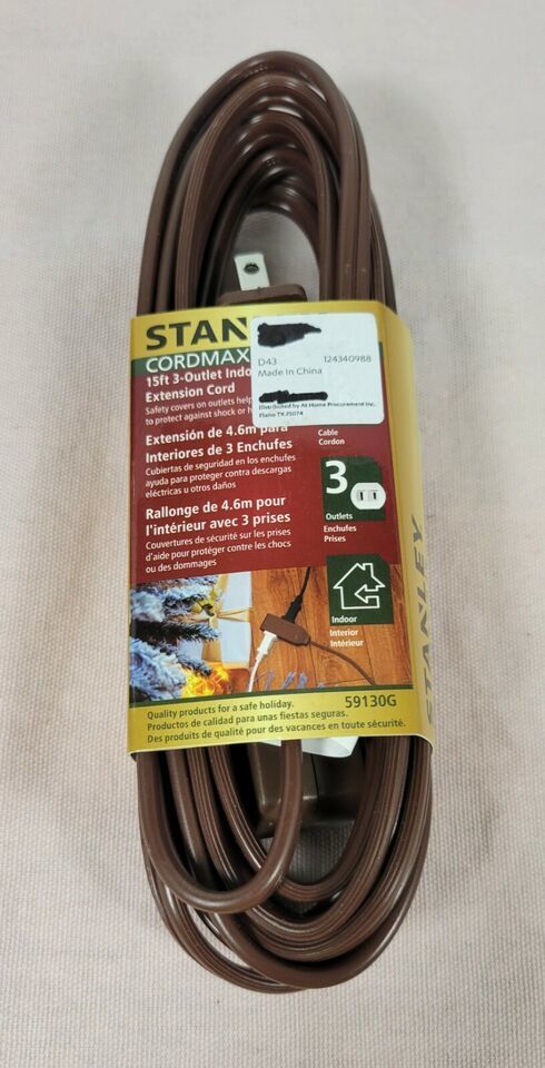 Stanley 15-Ft long Extension-Cord  3 Outlets indoors extension  16/2 -Gauge - $4.99