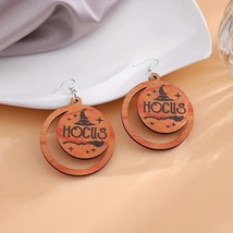 Halloween Orange &quot;Hocus&quot; Wood Earrings 3 1/4&quot; - £9.49 GBP