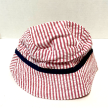 Baby Infant Sun Bucket Hat 6 mos Red White Striped Blue Band Cotton - £6.74 GBP