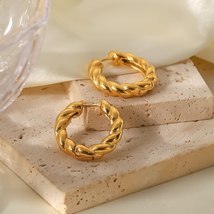 Uworld Stainless Steel Twisted Geometric Chunky Stud Earrings Simple Golden Text - £14.93 GBP
