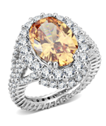 3W1523 - Rhodium Brass Ring with AAA Grade CZ  in Champagne - £45.61 GBP