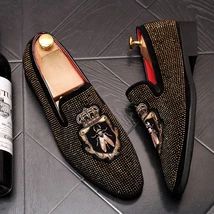 Riveted Embroidered Rhinestone Loafers Shoes - $59.99
