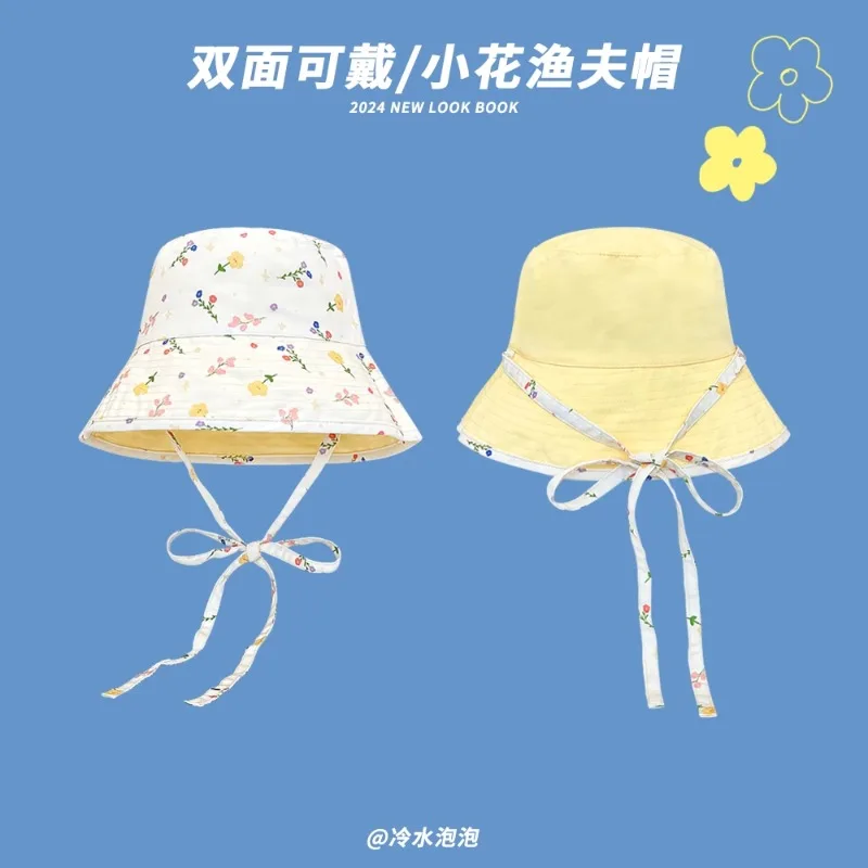 French Sweet Floral Double-sided Bucket Hats for Women Spring and Summer Big - £13.48 GBP