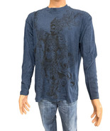 Mens Large Avirex Blue Long Sleeve Waffle Knit Graphic Thermal Shirt - £19.66 GBP