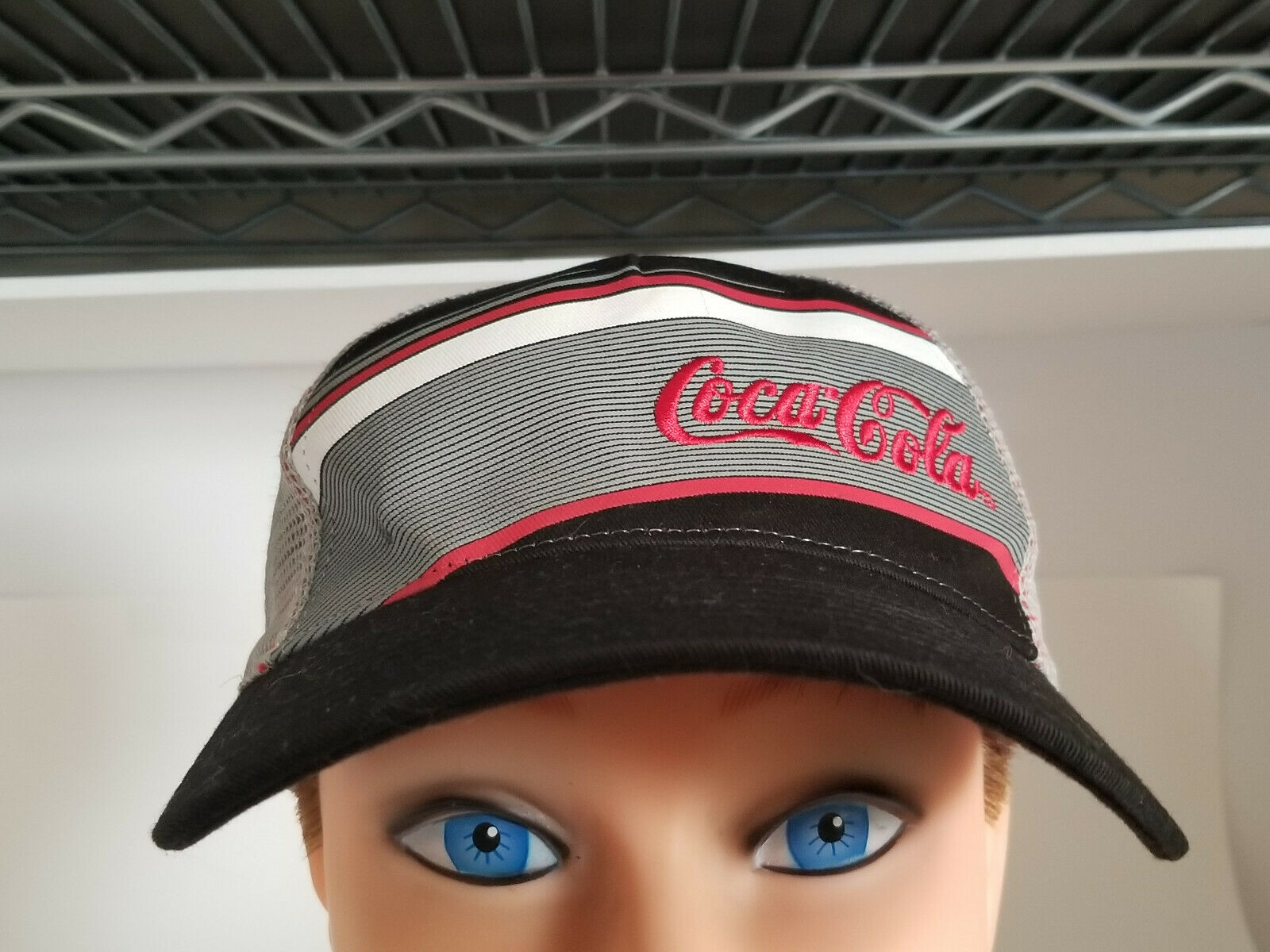 Coca Cola embroidered baseball cap black with red white and gray stripes - $7.50