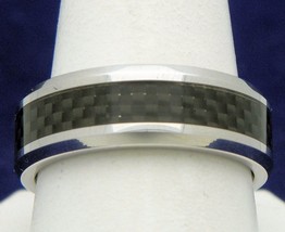 COBALT 8 mm Polished Beveled Black Carbon Fiber WEDDING Band Ring Size 10.5 - £153.60 GBP