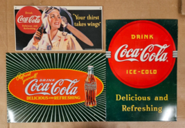 3pc lot Coca Cola Advertising Signs Drink Ice Cold Soda Bottles - £43.19 GBP