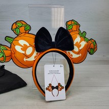 Loungefly Disney Minnie Pumpkin Ears Headband Bow Glow in the Dark NEW w Bag - £54.18 GBP