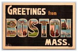 Large Letter Greetings From Boston Massachusetts MA Linen Postcard T23 - $3.91