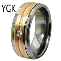 Classic Wedding Jewelry Lover&#39;s Ring Rose Golden With Stone Silver Tungsten Ring - £39.65 GBP