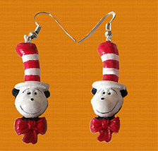 Funky CAT-in-the-HAT Head Earrings Dr Seuss Character Charm Fun Costume Jewelry - £6.93 GBP