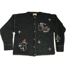 Vintage Woolrich Womens S Wool Sweater Cardigan Embroidered Snowman Winter 90’s - £19.86 GBP