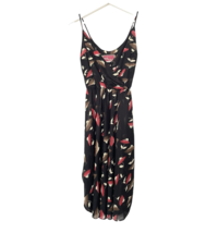 Mindy Malone Vintage 70s Black Red Floral Dandelion Disco Dress Womens Size 7 - £44.77 GBP