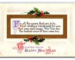 To Wish You a Happy New Year Poem w Holly Gilt Embossed DB Postcard H24 - $3.91