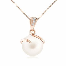 9mm Freshwater Cultured Pearl Spiral Pendant with Diamonds in 14K Rose Gold - £264.75 GBP