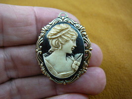 (CS36-6) Woman w/ hair band flower black CAMEO jewelry Pin Brooch Pendant - $406.03 MXN