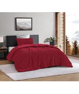 NEIDA BURGUNDY STRIPE BLANKET EMBOSSED SHERPA SOFTY THICK &amp; WARM 3PCS QU... - $102.49 CAD