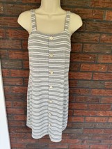 Striped Slub Knit Button Front Sundress Small Stretch Jumper Dress Gray ... - $9.50
