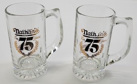 N) Vintage 90s Nathan&#39;s Famous Hot Dogs 75 Year Commemorative Glass Drin... - $9.89