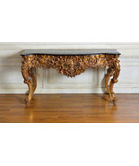 Luxurious Hand-Carved Rococo Console with Black Marble Top - $3,863.77 CAD