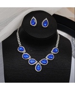 Bridal Wedding Jewelry Set Crystal Sapphire Bridesmaid Party Necklace Ea... - £12.03 GBP