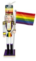 Wooden Christmas Nutcracker,16&quot;, Lgbt,Rainbow White Soldier W/PRIDE Flag,Ashland - £27.64 GBP