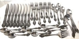 NATIONAL STAINLESS ROSE STAINLESS FLATWARE SET FORKS SPOONS 33 Pcs Cut Outs - $107.91