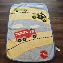Baby Connection Blanket Blue Fire Truck Road Stop Sign Police Car Thick ... - $42.56