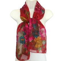 Colorful Floral Burnout Pattern Sheer Scarf Sparkly Gold Blue Purple Red... - £19.62 GBP